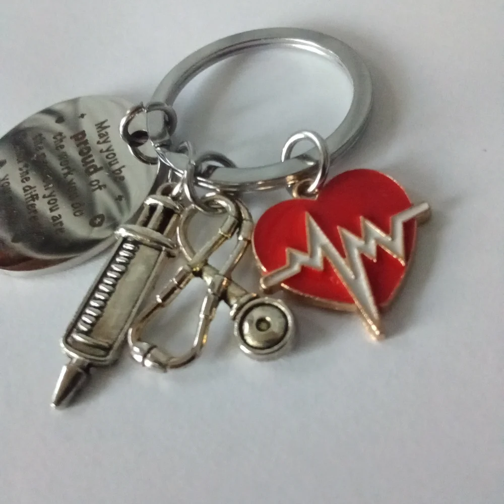 Medical Charm Keychain Nurse / Doctor Inspirational Gift Heart Beat Charm - Picture 3 of 6